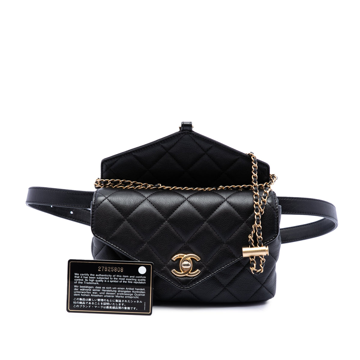 Chanel Quilted Calfskin Carry With Chic Flap Belt Bag with Chain — Black