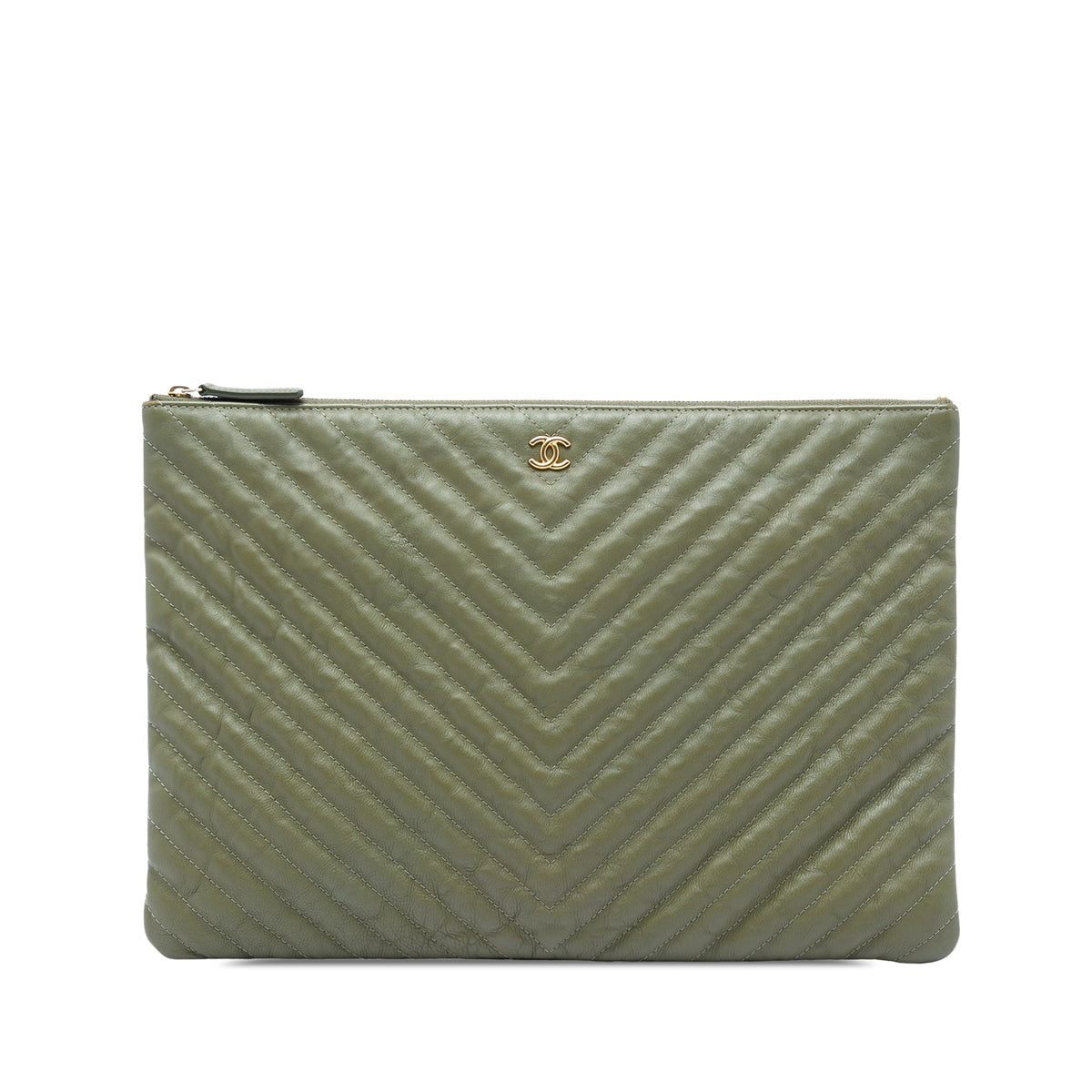 Chanel Large CC Chevron Calfskin O Case Clutch