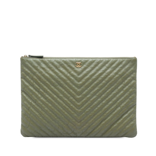 Chanel Large CC Chevron Calfskin O Case Clutch