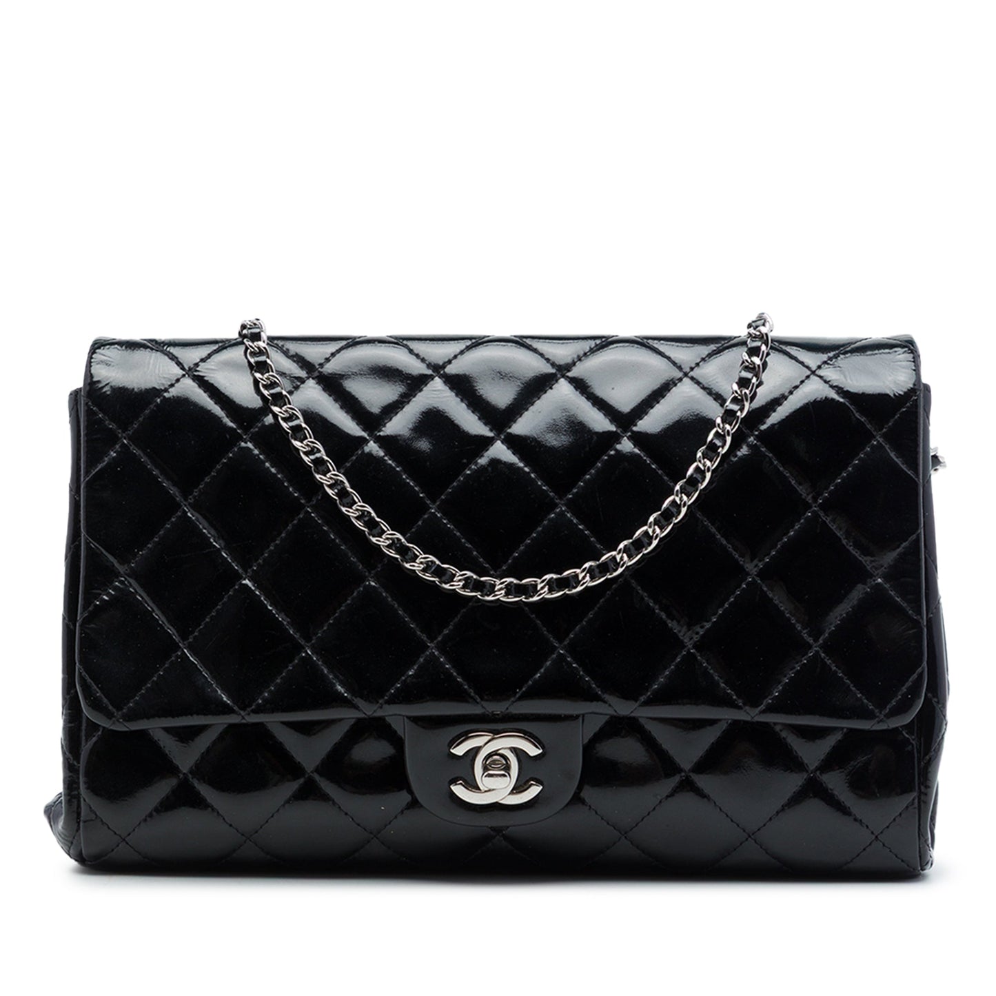 Chanel CC Quilted Patent Flap Clutch with Chain