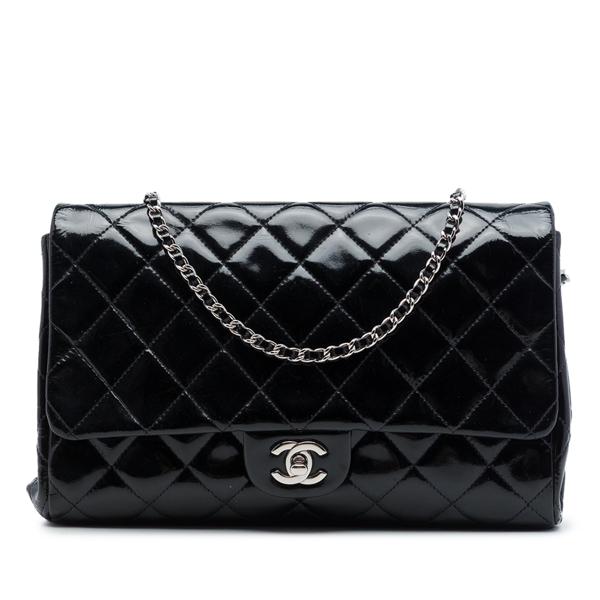 Chanel CC Quilted Patent Flap Clutch with Chain