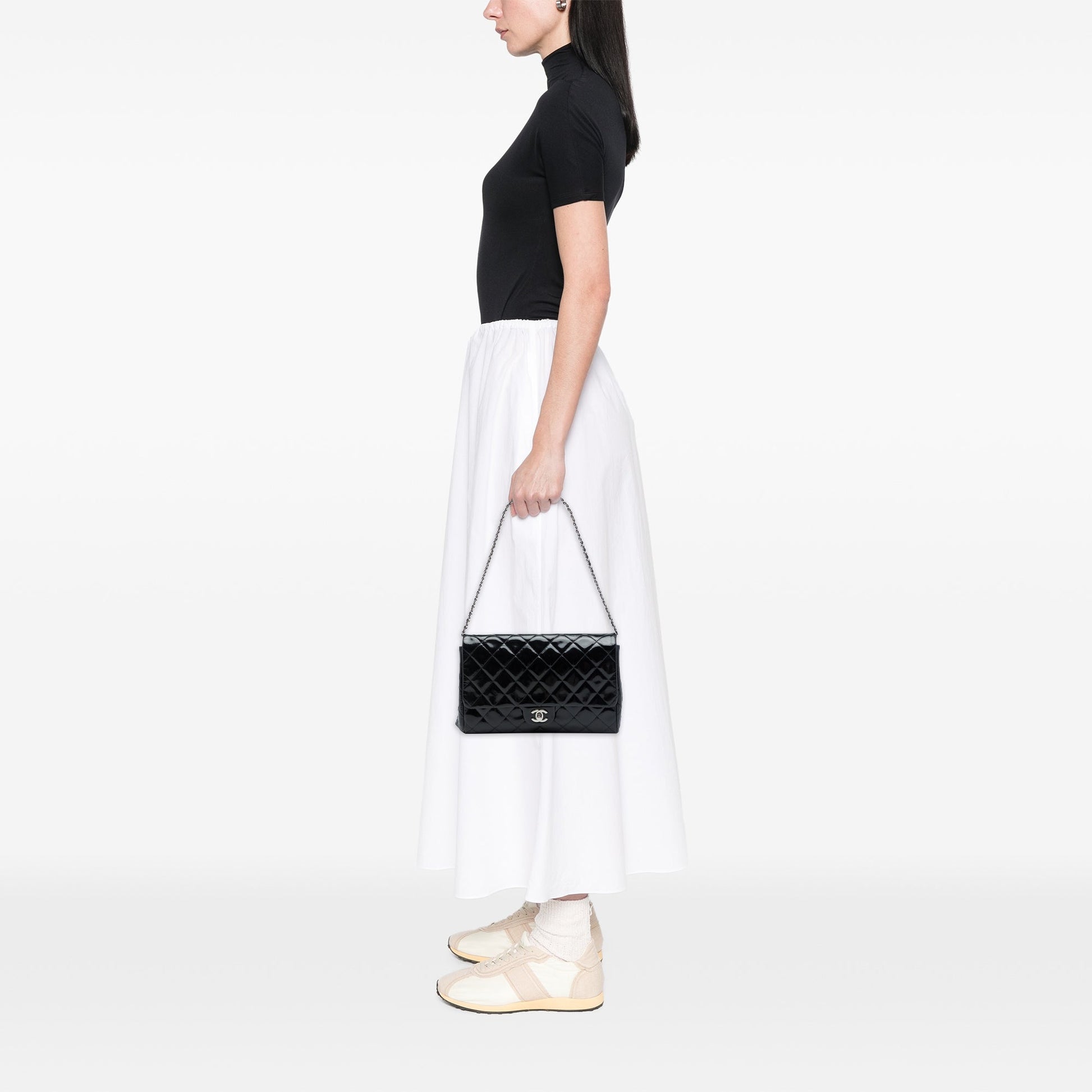 Chanel CC Quilted Patent Flap Clutch with Chain