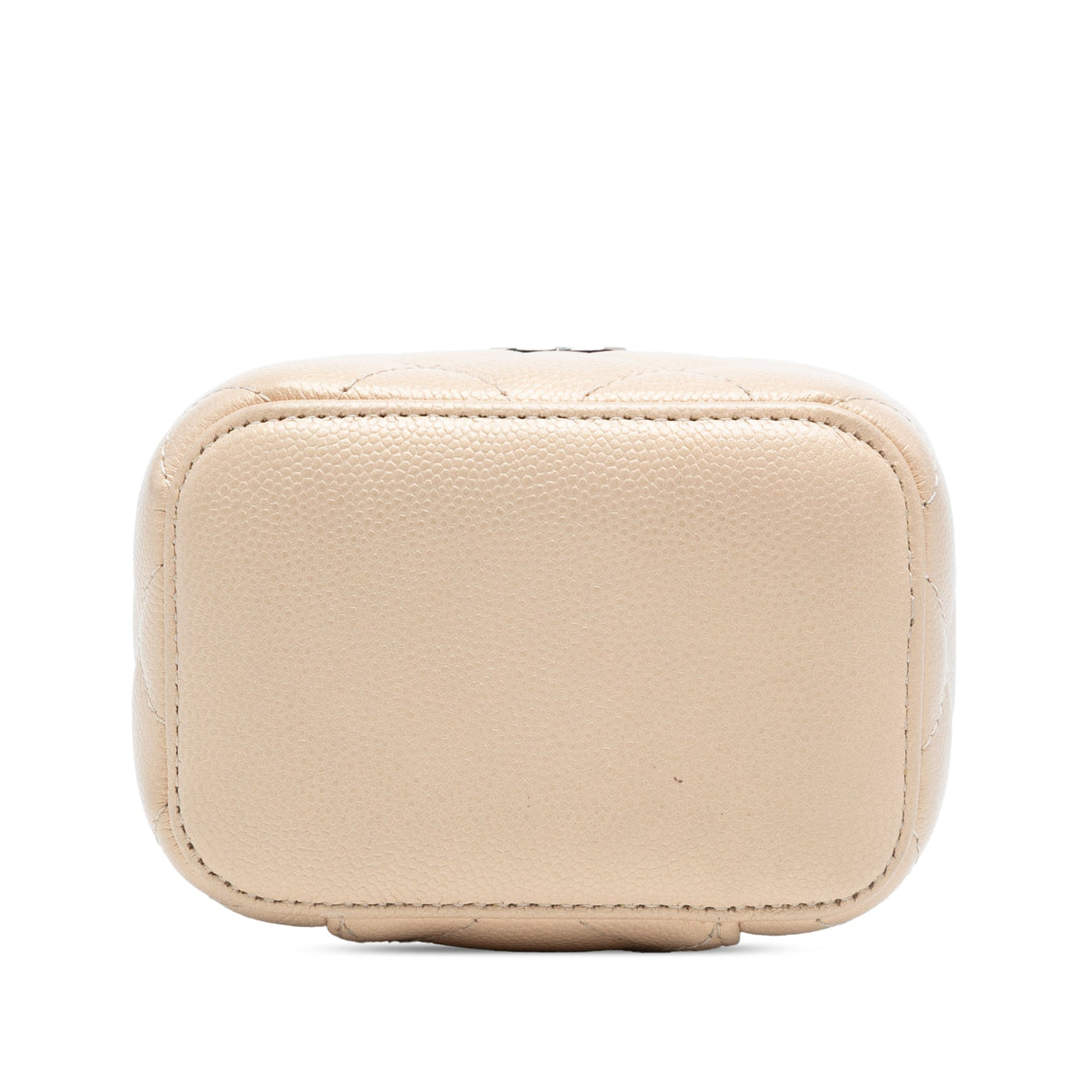 Chanel Mini Quilted Iridescent Caviar Pearl On Top Vanity Case With Chain — Beige