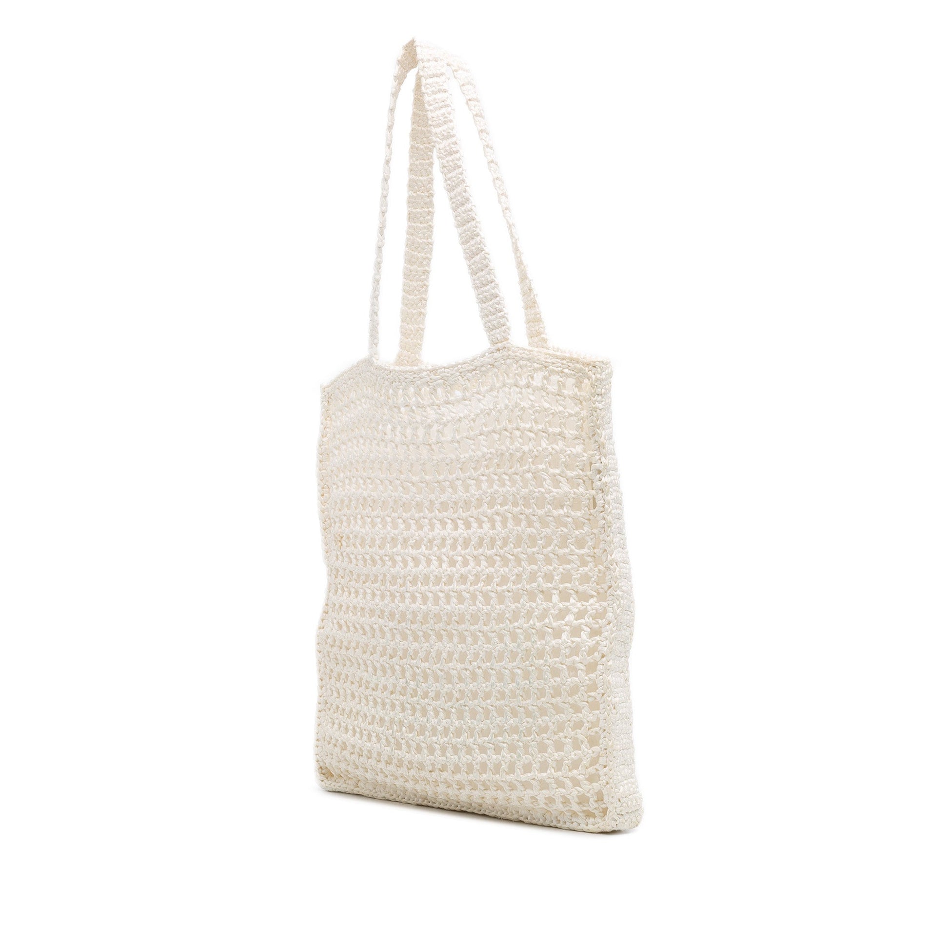 Prada Raffia Effect Crochet Logo Embroidered Tote