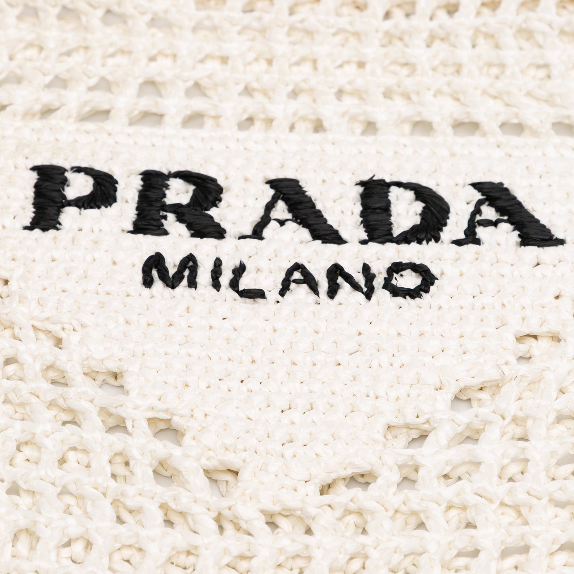 Prada Raffia Effect Crochet Logo Embroidered Tote