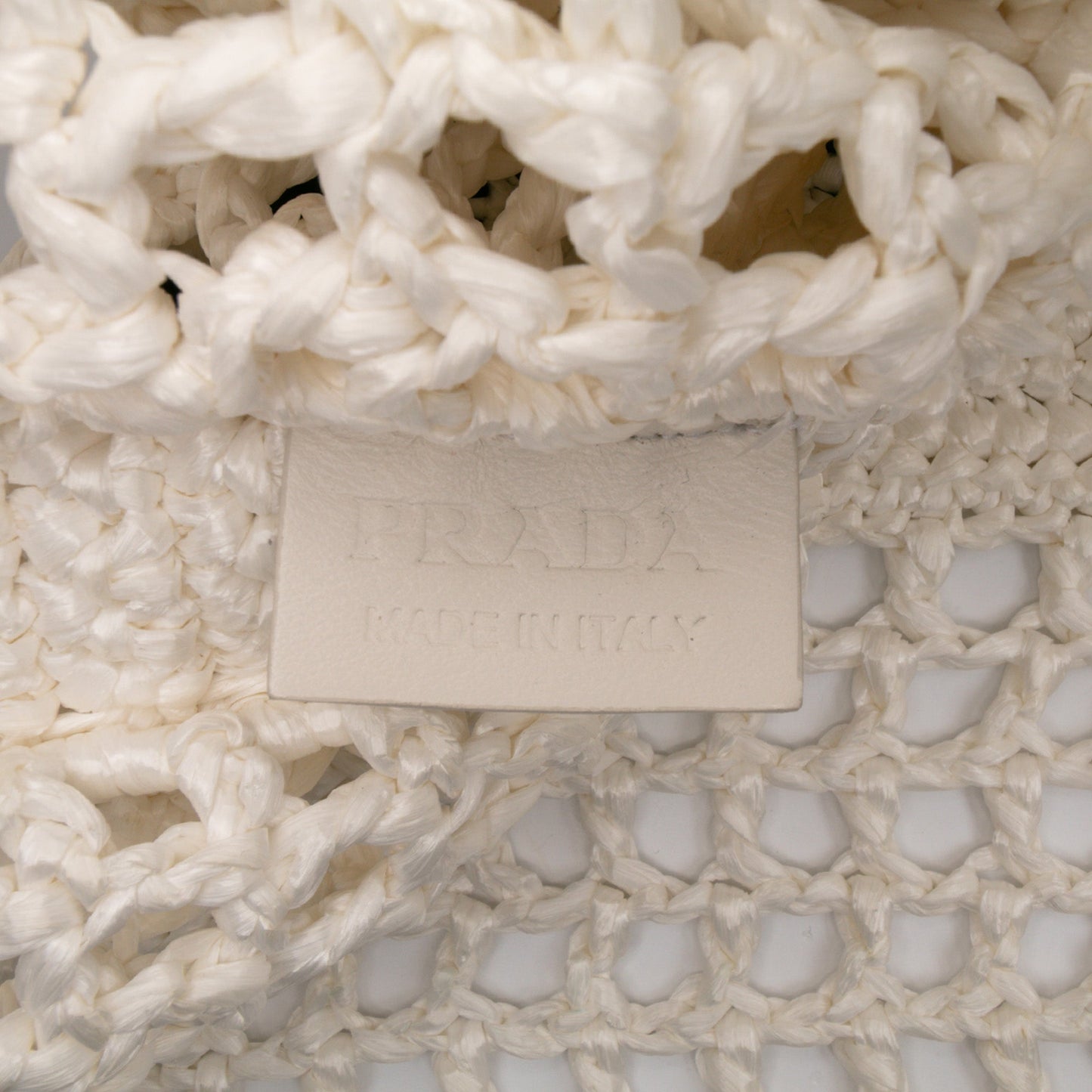 Prada Raffia Effect Crochet Logo Embroidered Tote