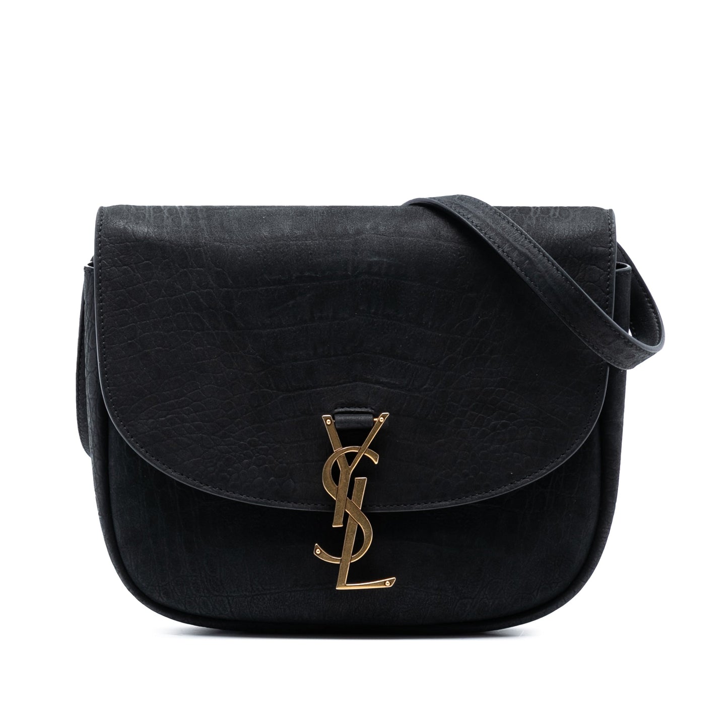 Saint Laurent Medium Croc Embossed Nubuck Monogram Kaia Crossbody