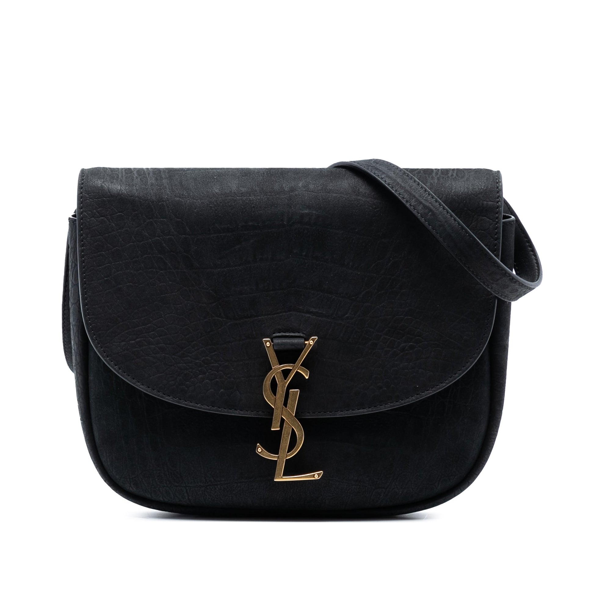 Saint Laurent Medium Croc Embossed Nubuck Monogram Kaia Crossbody