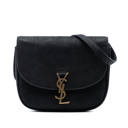 Saint Laurent Medium Croc Embossed Nubuck Monogram Kaia Crossbody