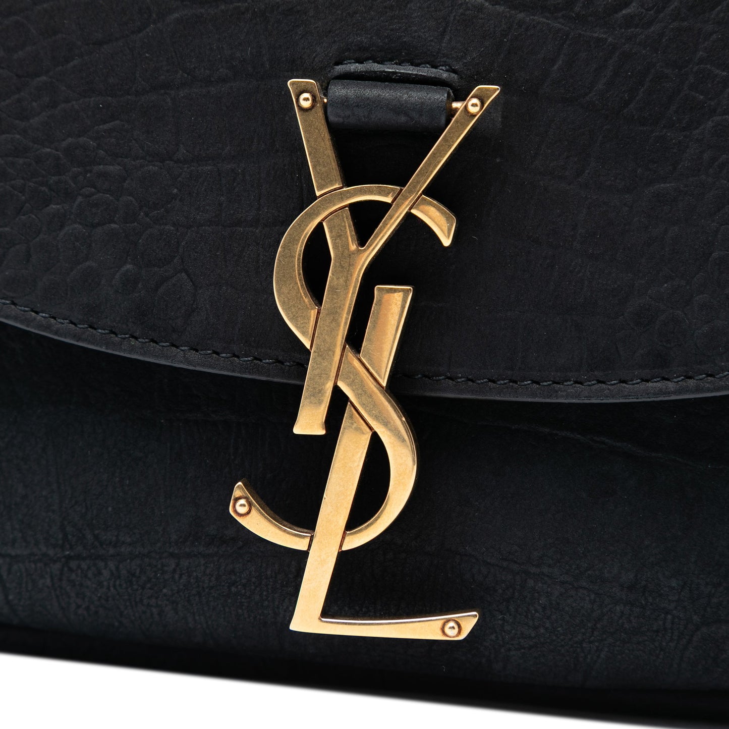 Saint Laurent Medium Croc Embossed Nubuck Monogram Kaia Crossbody