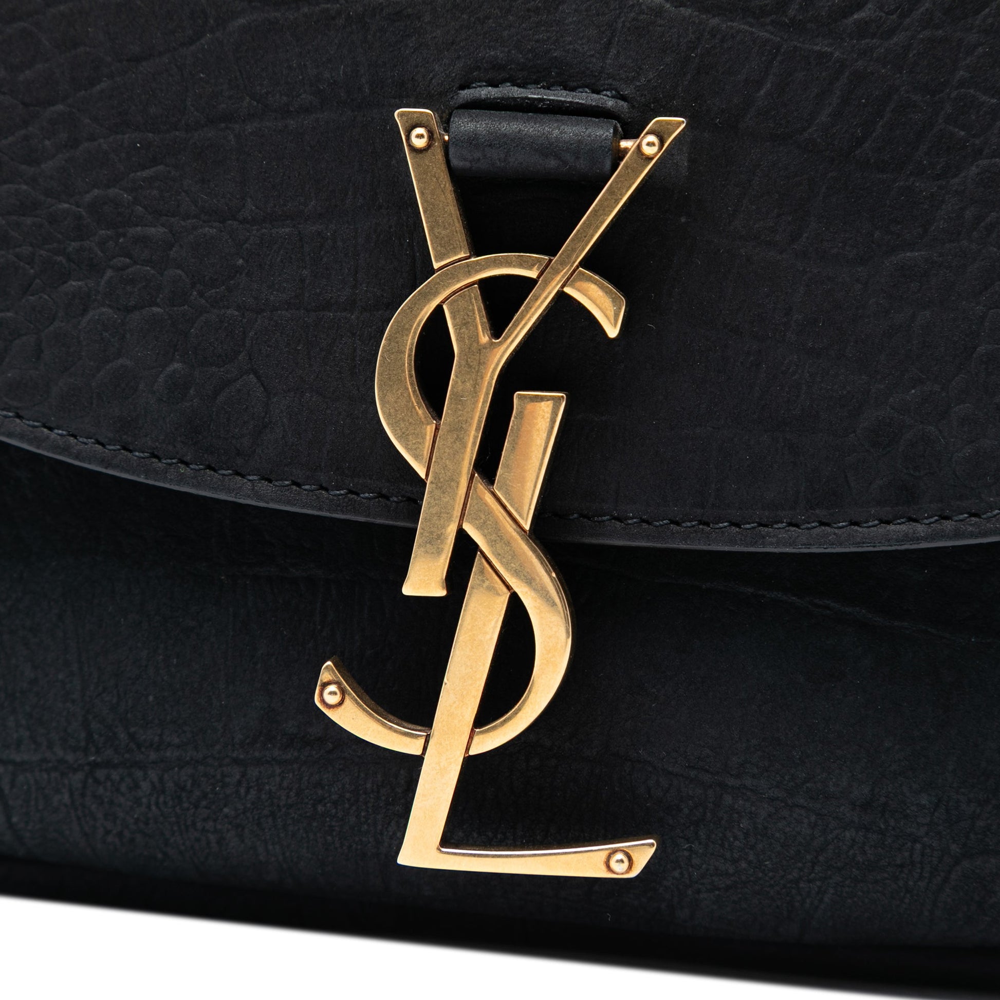 Saint Laurent Medium Croc Embossed Nubuck Monogram Kaia Crossbody