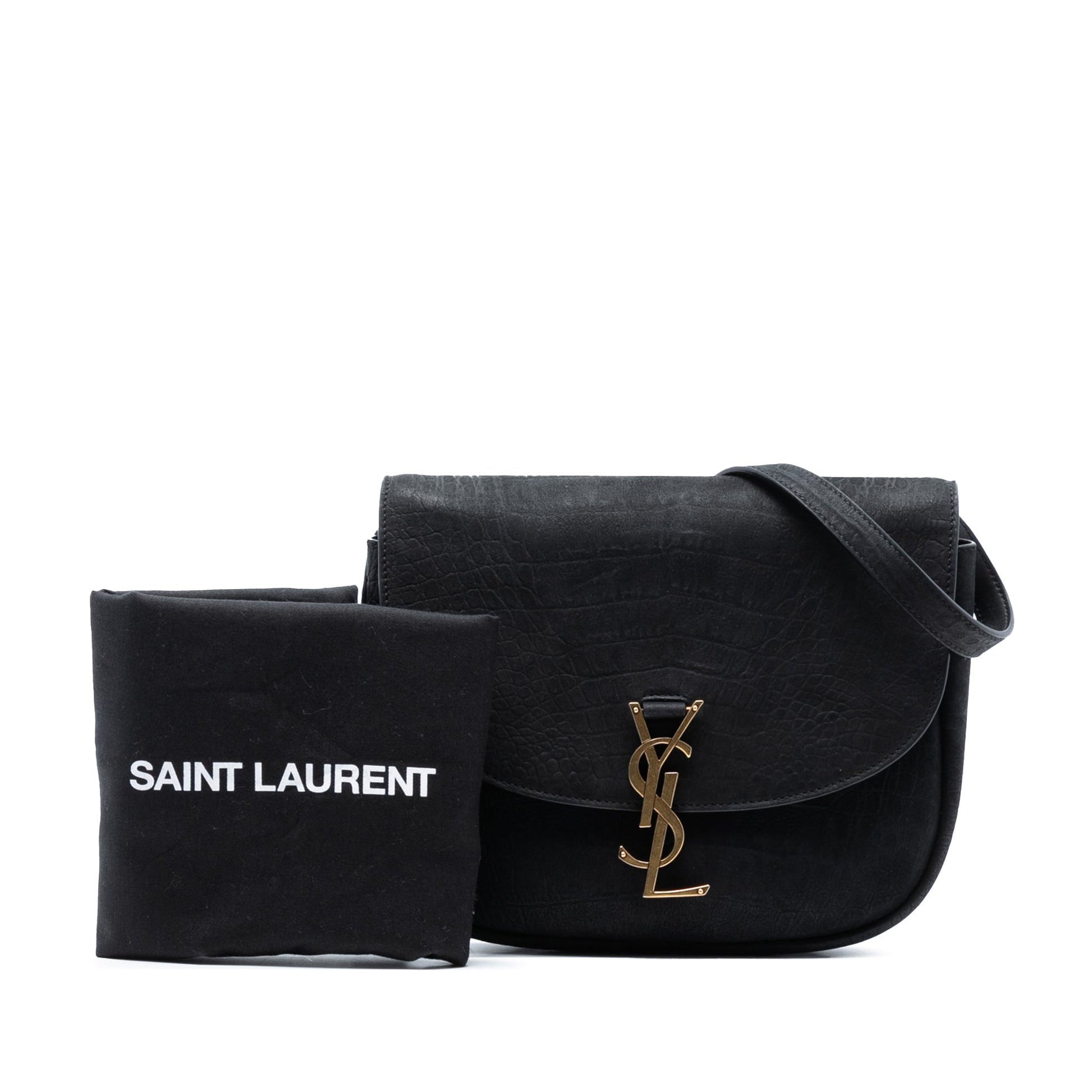 Saint Laurent Medium Croc Embossed Nubuck Monogram Kaia Crossbody