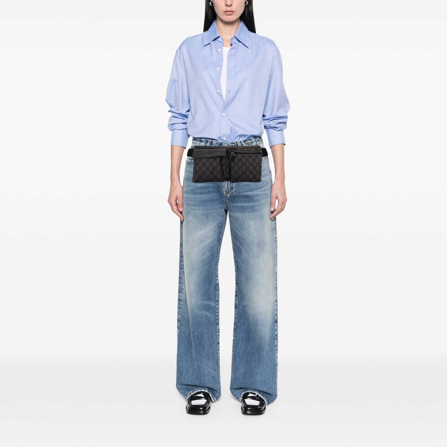 Gucci GG Denim Double Pocket Belt Bag