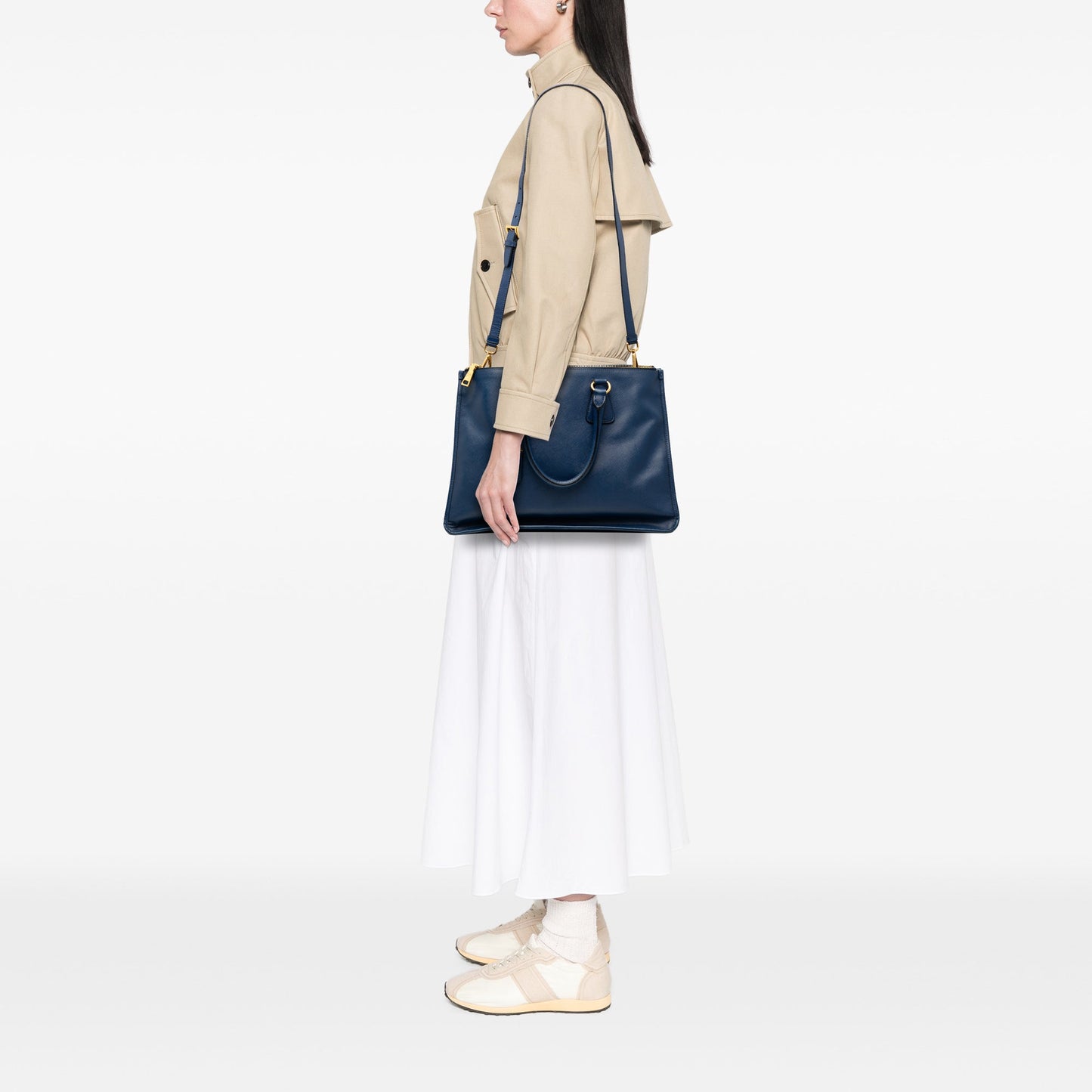 Prada Saffiano Double Zip Open Convertible Tote