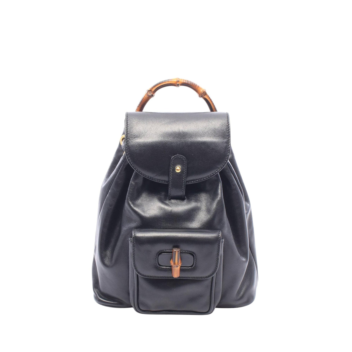 Gucci Calfskin Bamboo Drawstring Backpack — Black