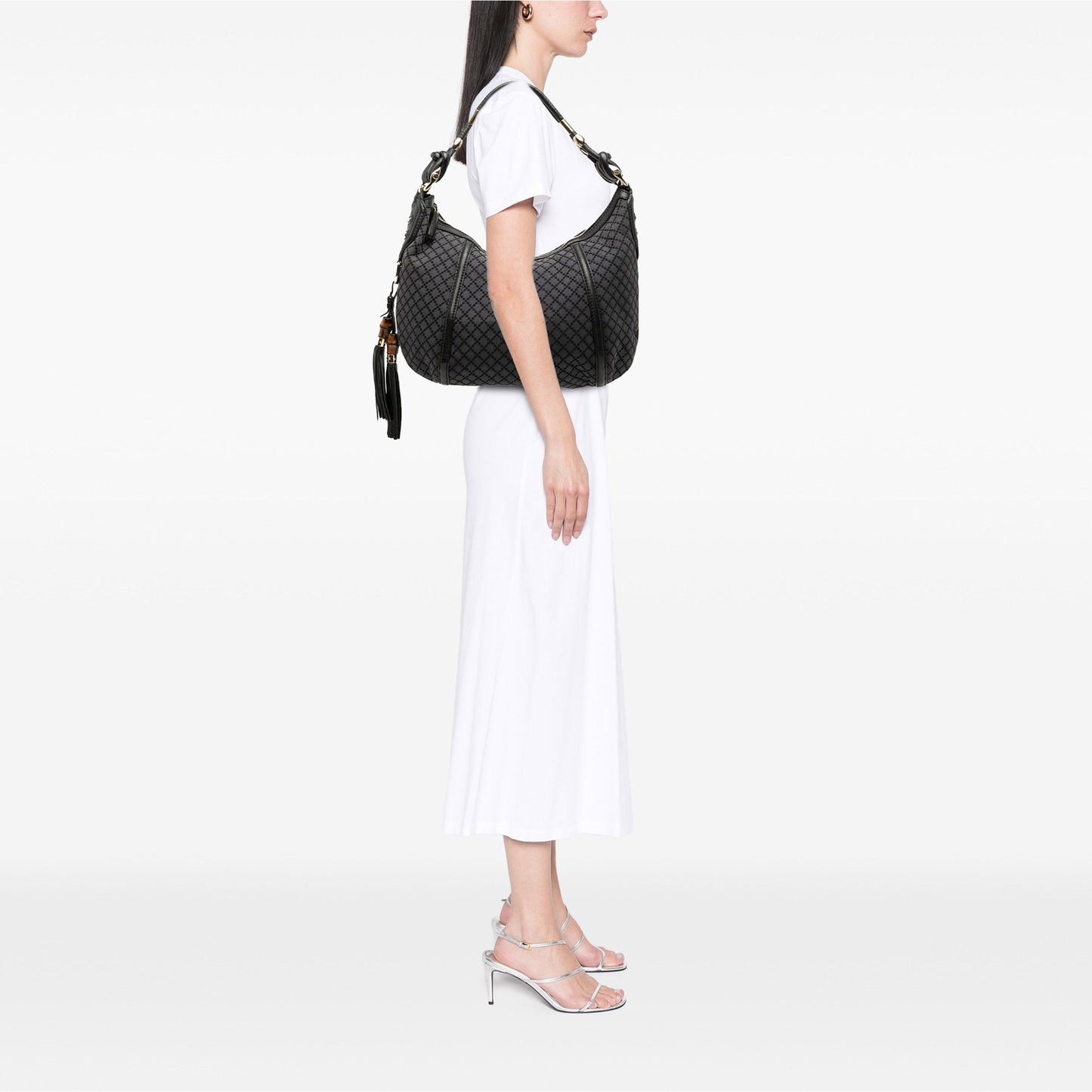 Medium Diamante Canvas Techno Horsebit Hobo