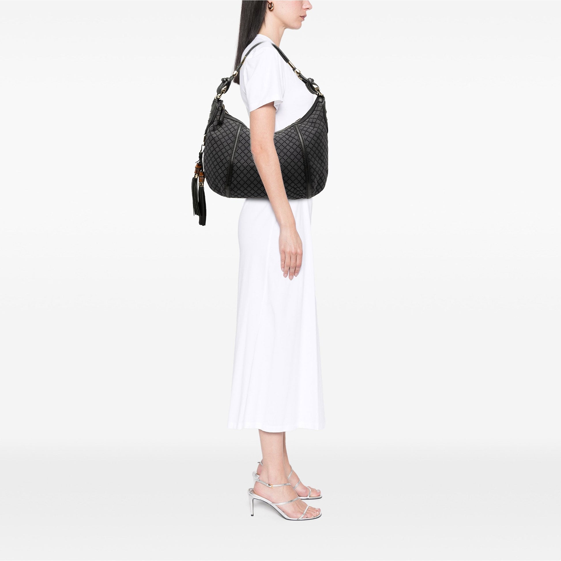 Medium Diamante Canvas Techno Horsebit Hobo