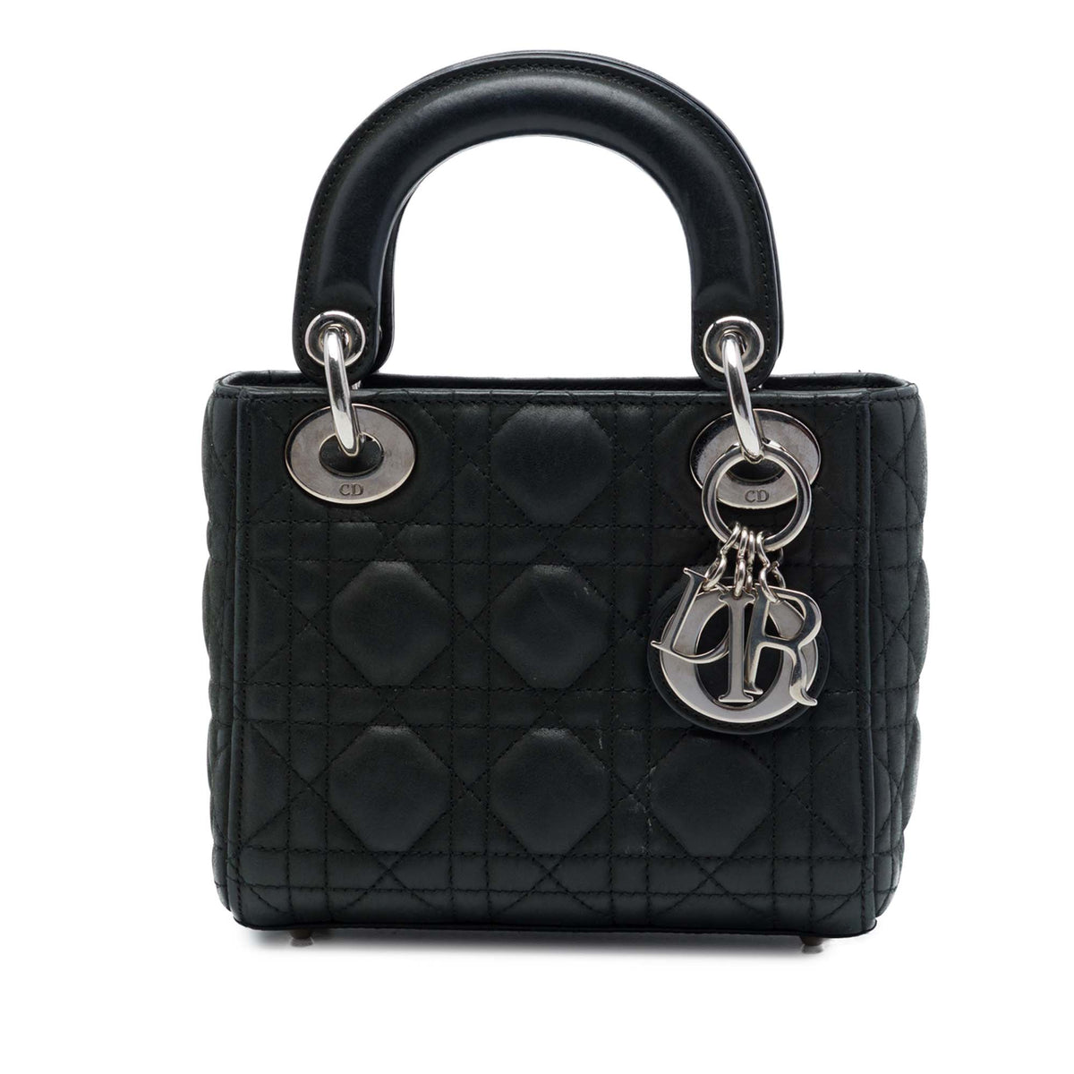 Dior Mini Iridescent Lambskin Cannage Lady Dior — Black