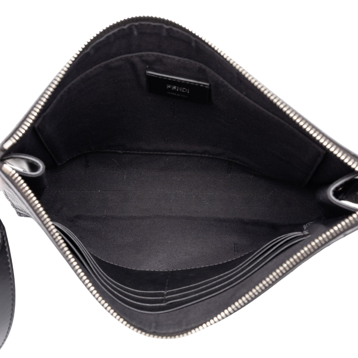 Fendi Zucca Shadow Calfskin Diagonal Front Zip Clutch — Black