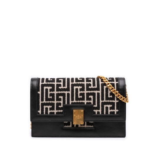 Balmain Mini Leather Trimmed Monogram Jacquard 1945 Heritage Crossbody