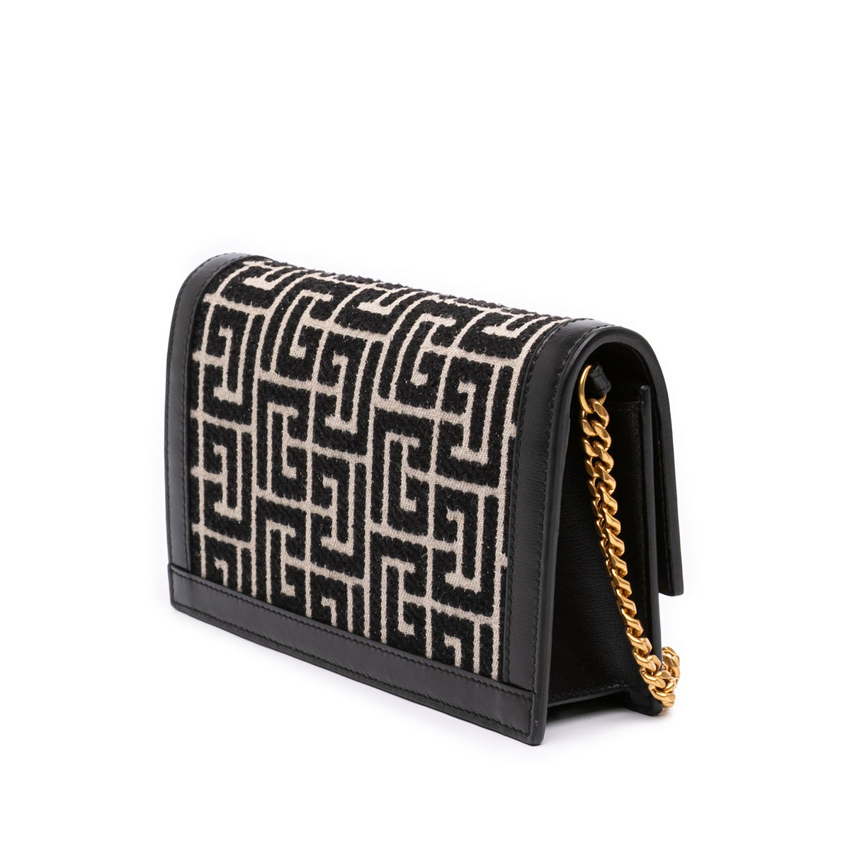 Balmain Mini Leather Trimmed Monogram Jacquard 1945 Heritage Crossbody