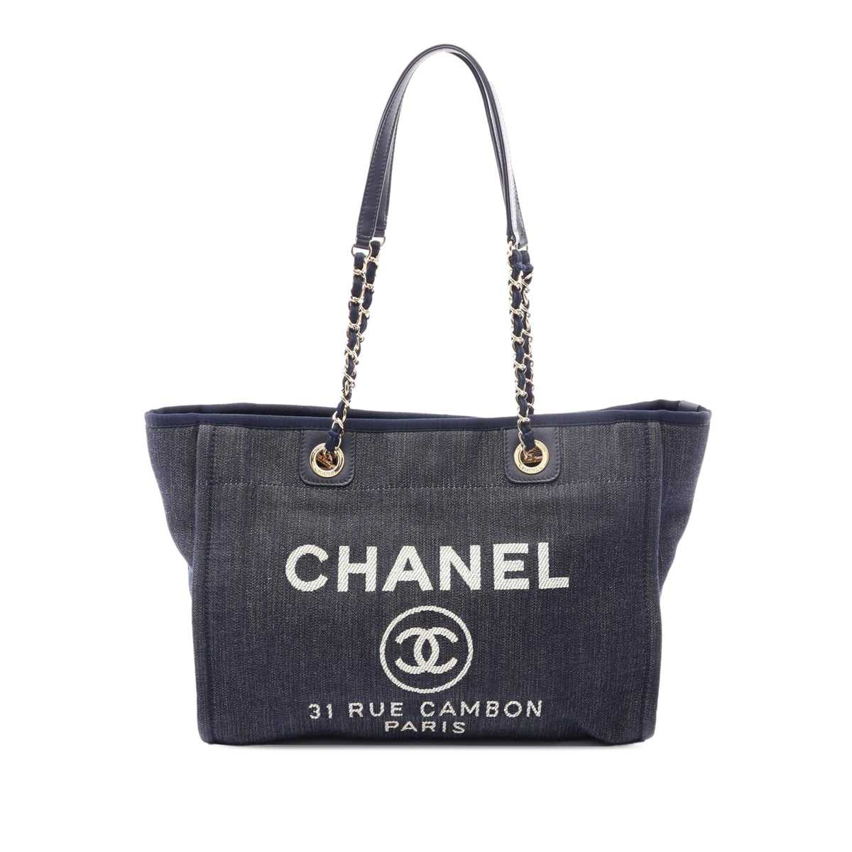 Chanel Small Denim Deauville Tote — Blue