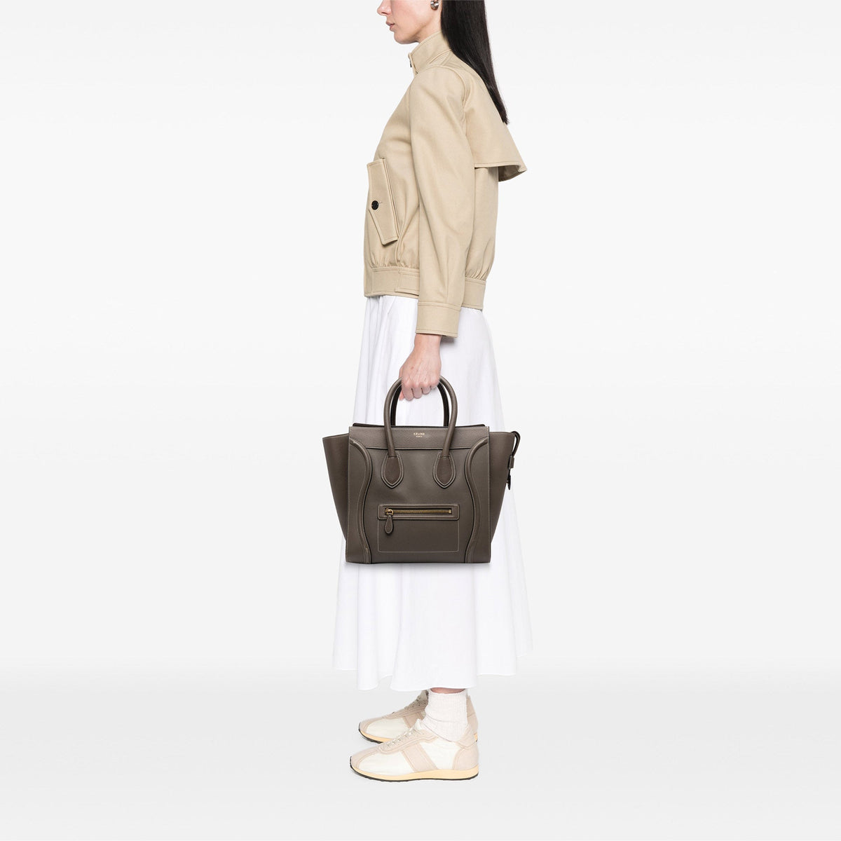 Celine Mini Grained Calfskin Luggage Tote — Gray