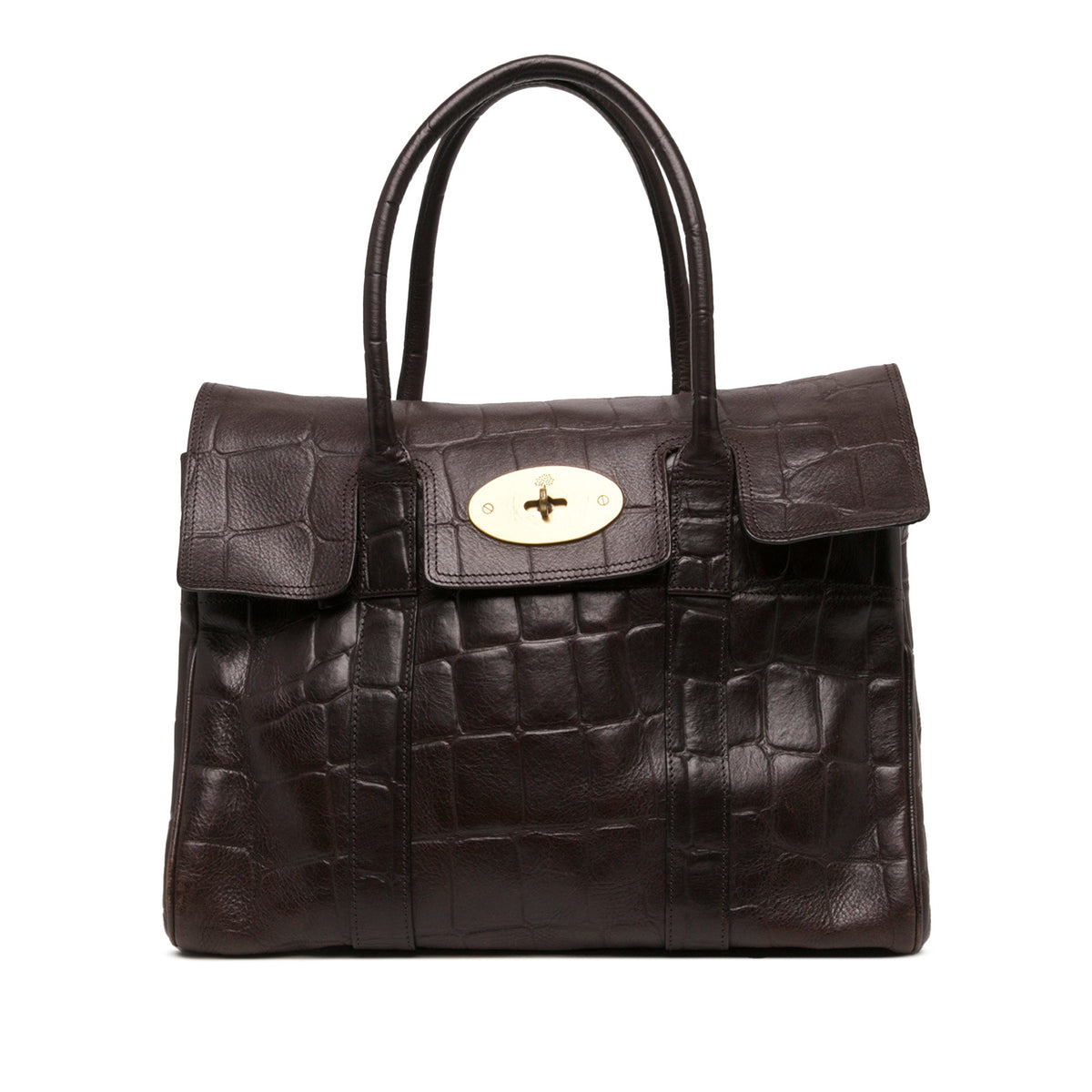 Mulberry Croc Embossed Calfskin Bayswater Heritage Tote — Brown