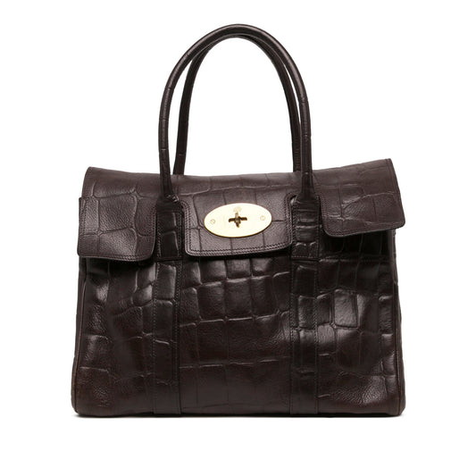 Mulberry Croc Embossed Calfskin Bayswater Heritage Tote — Brown
