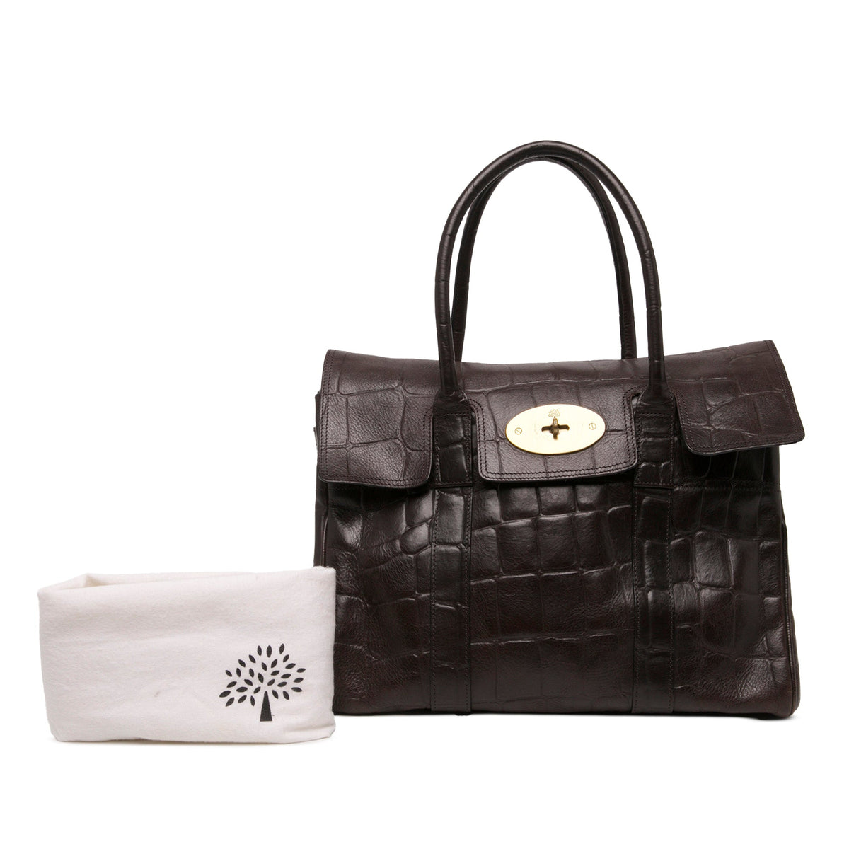Mulberry Croc Embossed Calfskin Bayswater Heritage Tote — Brown