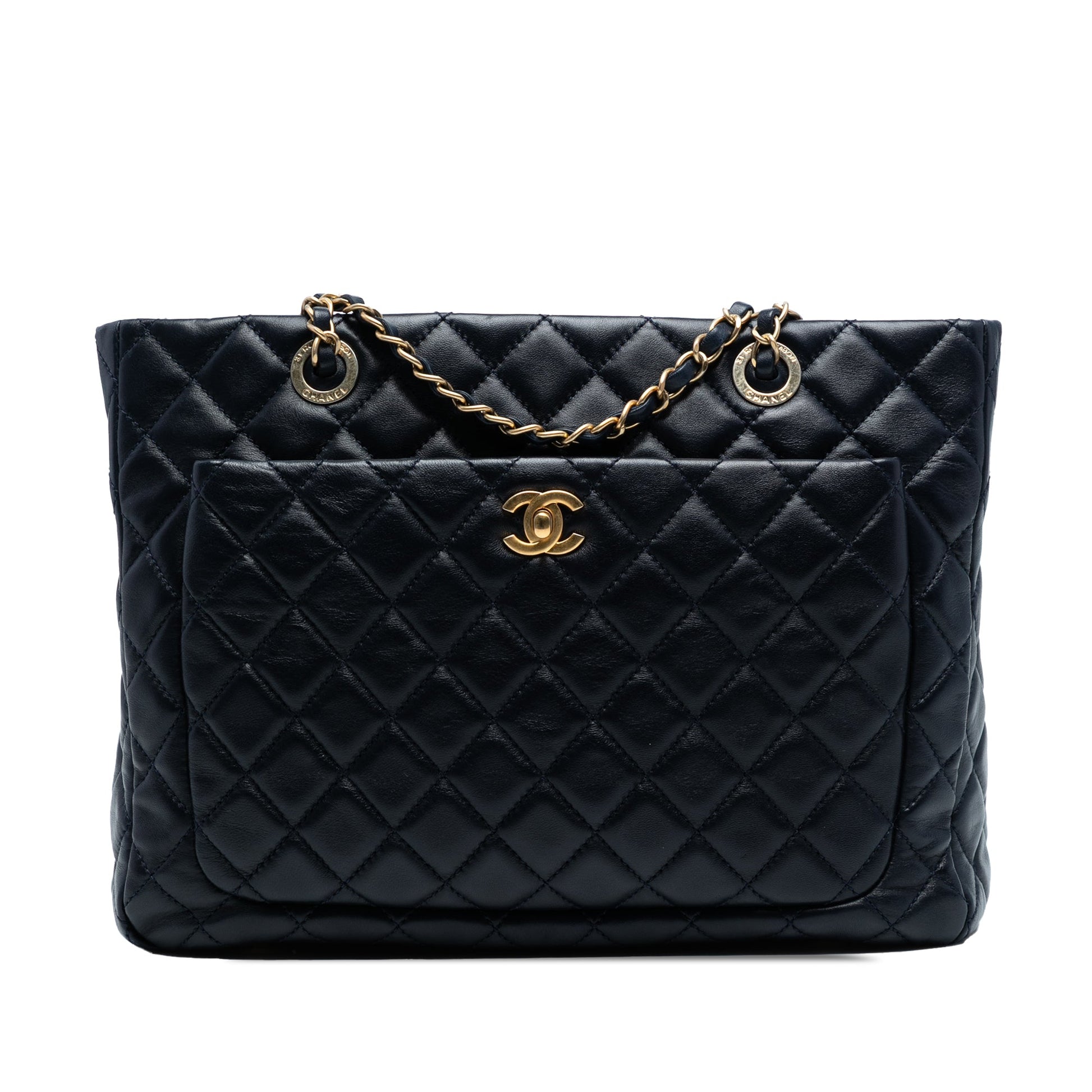 Chanel CC Quilted Lambskin Front Pocket Shopping Tote