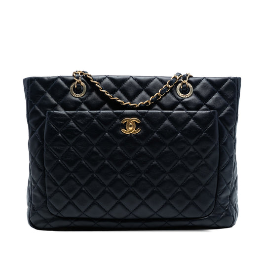 Chanel CC Quilted Lambskin Front Pocket Shopping Tote