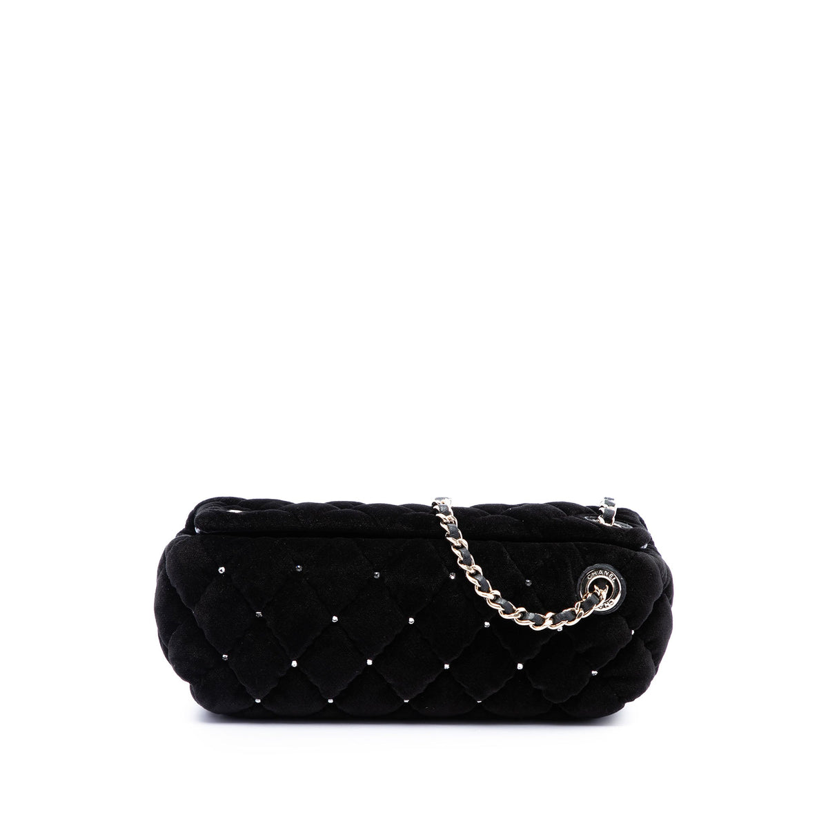 Chanel CC Quilted Velvet Crystal Wristlet Clutch — Black