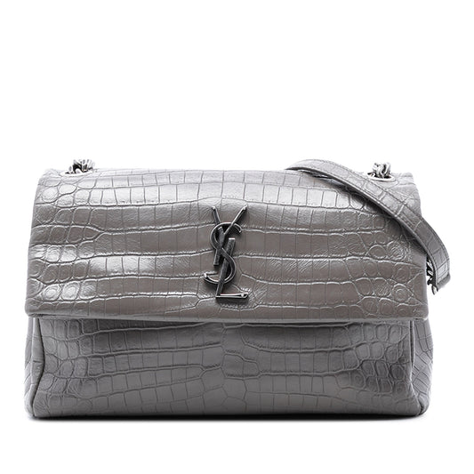 Saint Laurent Medium Croc Embossed Calfskin Monogram West Hollywood Crossbody