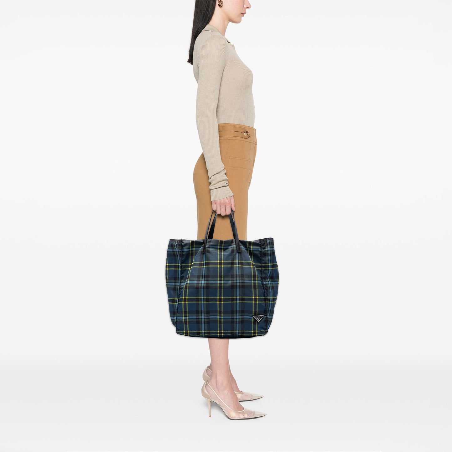 Prada Tessuto Stampato Plaid Tote