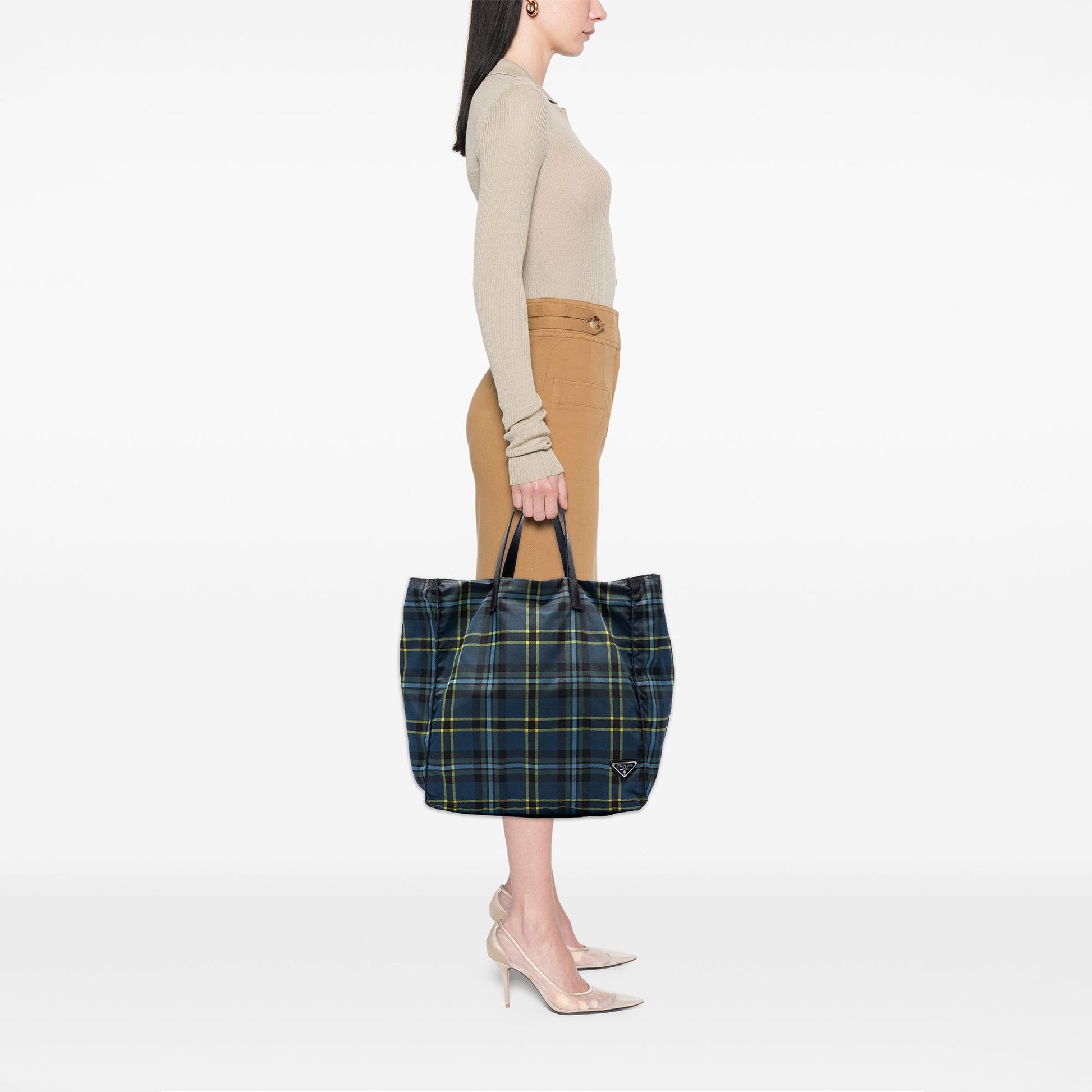 Prada Tessuto Stampato Plaid Tote