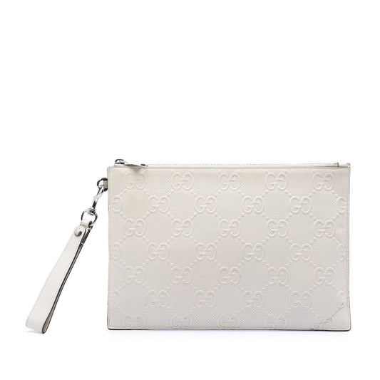 Gucci GG Embossed Perforated Calfskin Wristlet Clutch