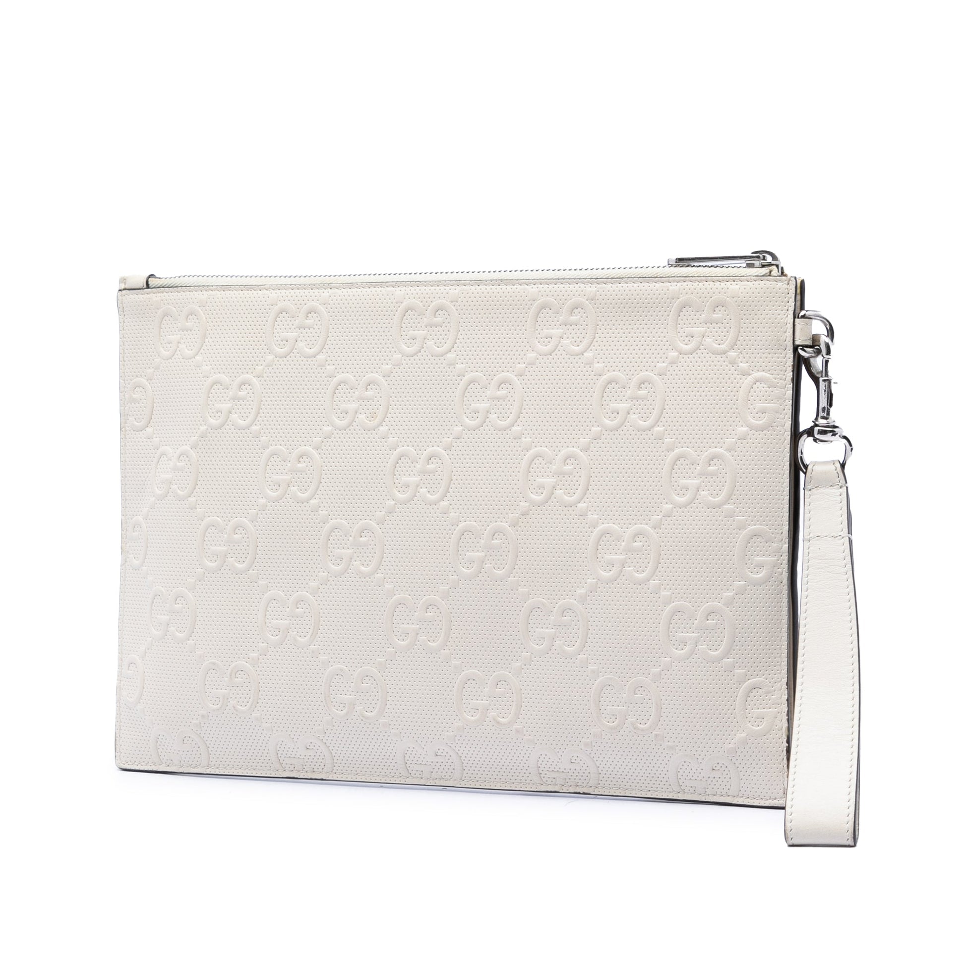 Gucci GG Embossed Perforated Calfskin Wristlet Clutch