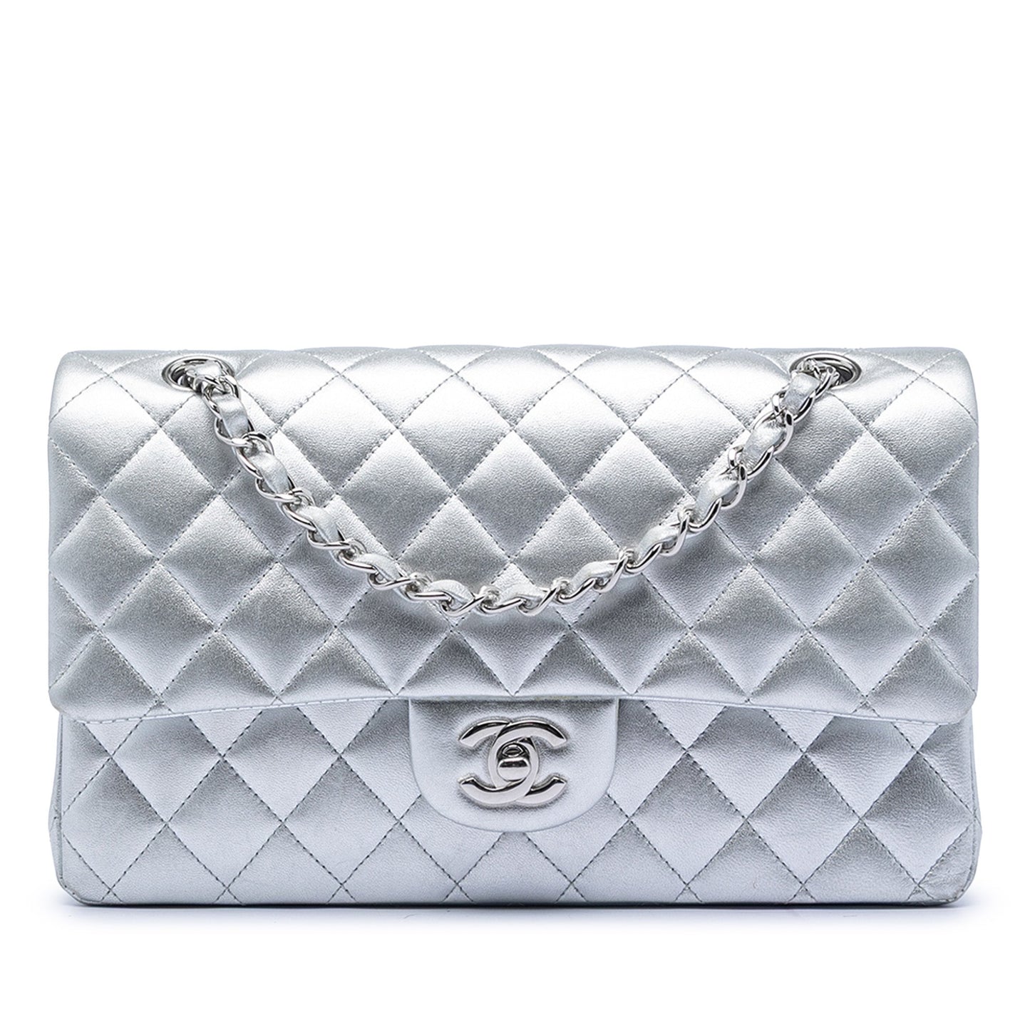Medium Classic Metallic Lambskin Double Flap
