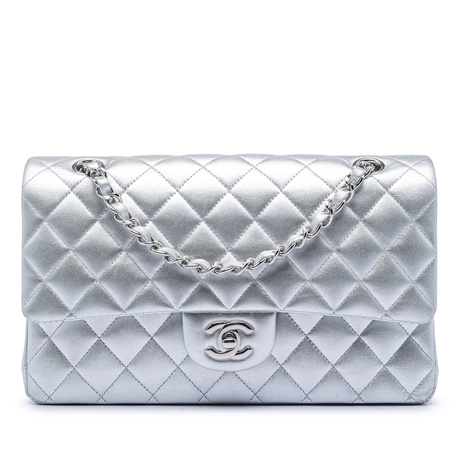 Medium Classic Metallic Lambskin Double Flap