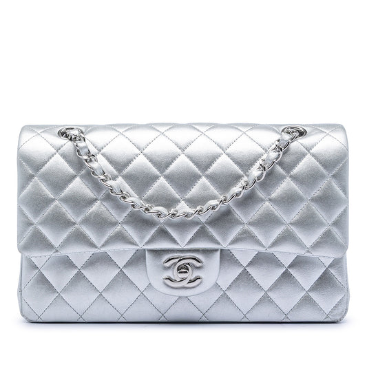Medium Classic Metallic Lambskin Double Flap