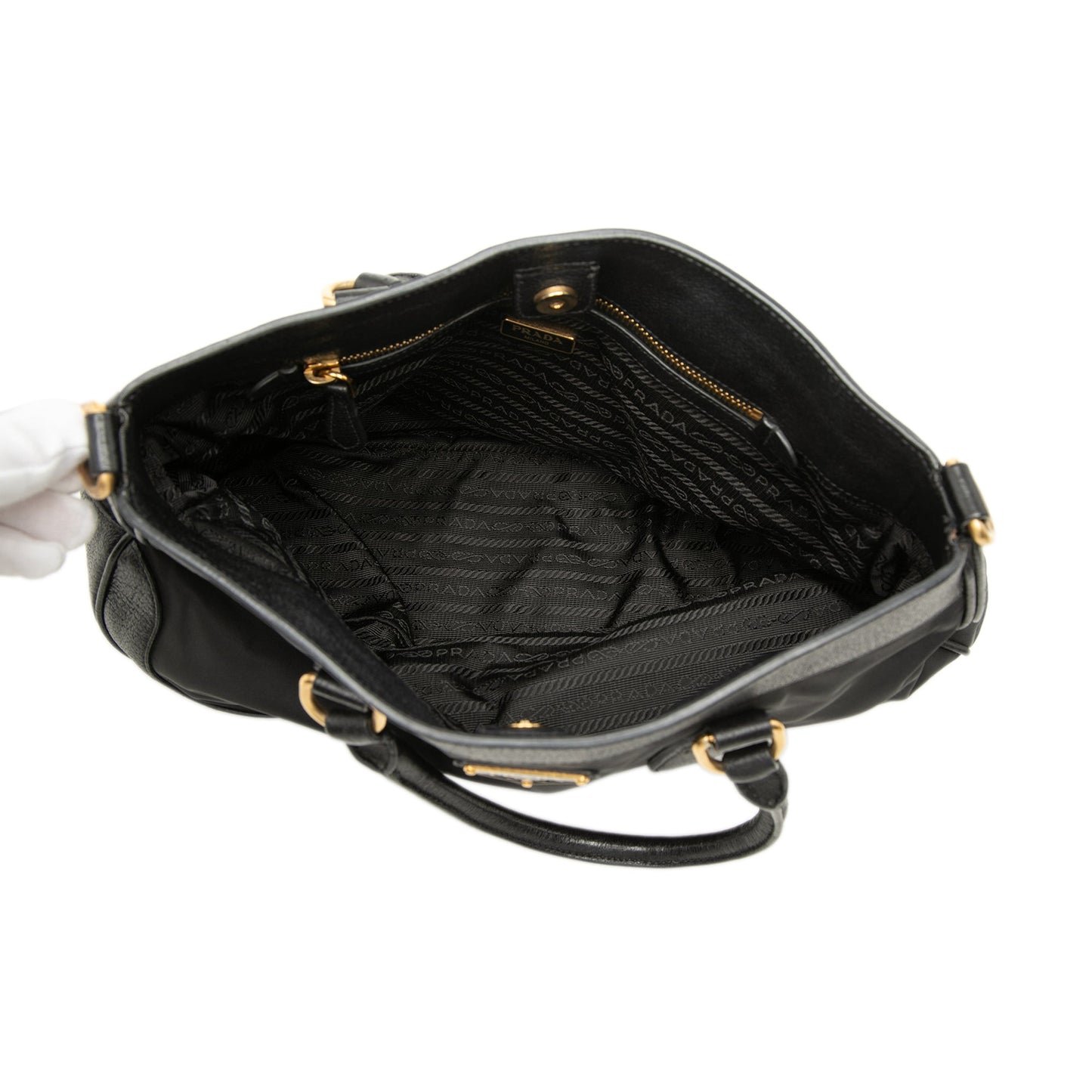 Prada Leather Trimmed Tessuto Satchel