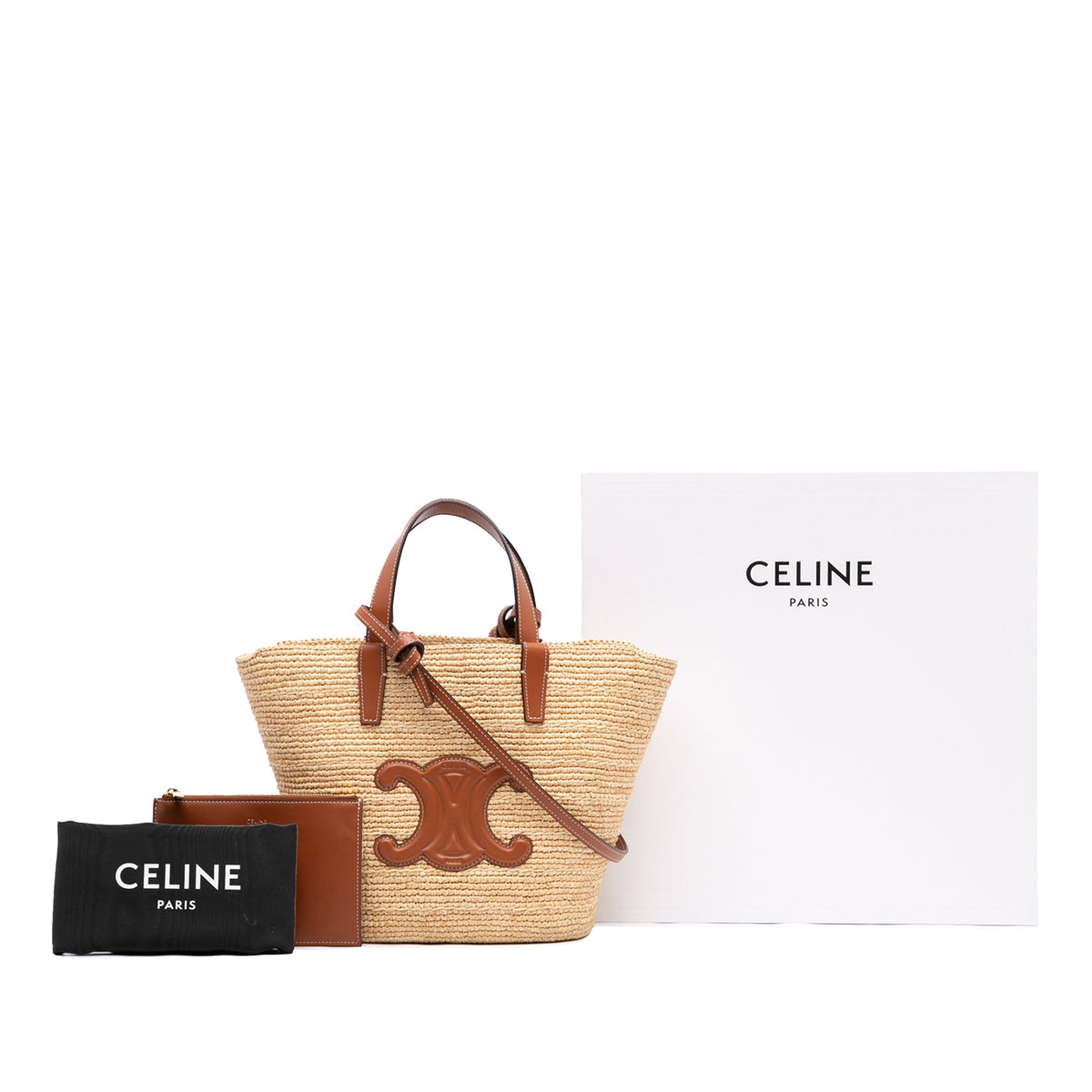 Celine Teen Supple Raffia Cuir Triomphe Classic Panier Tote