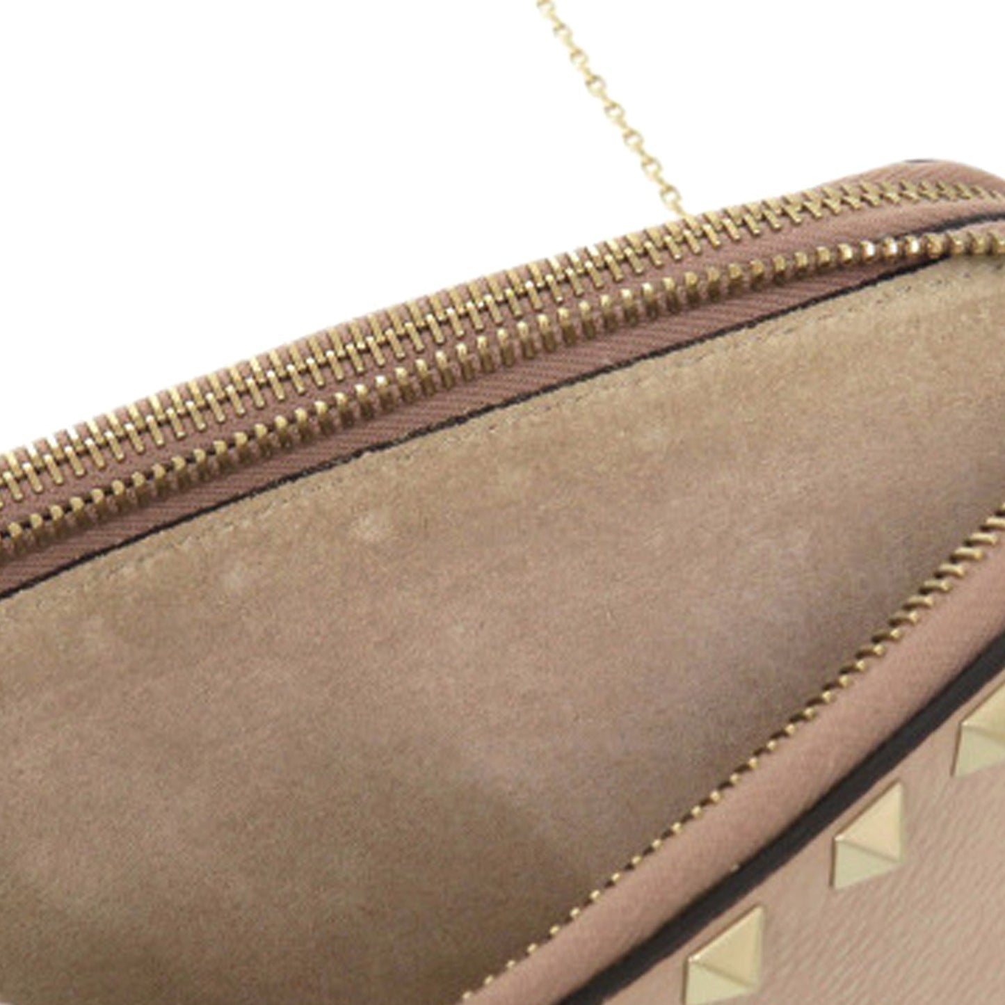 Valentino Pebbled Calfskin Rockstud Double Zip Chain Pouch