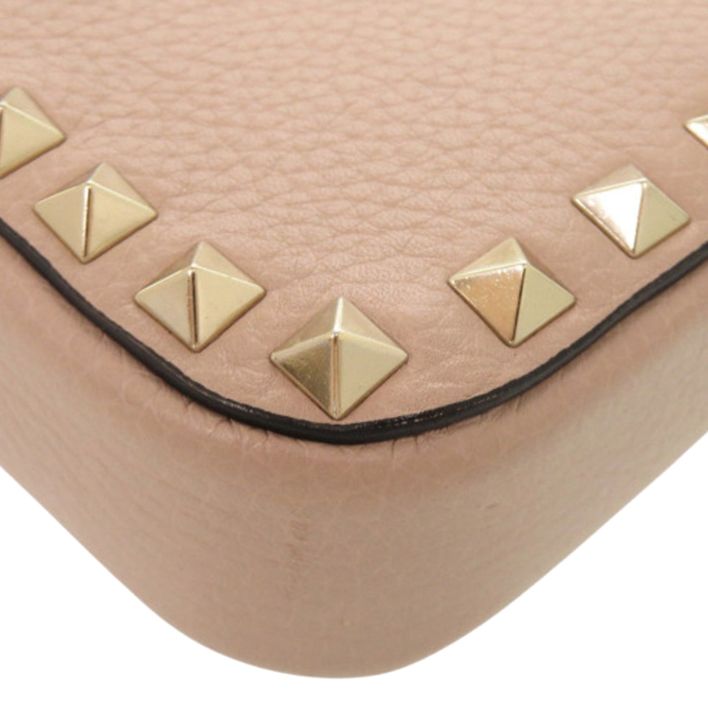 Valentino Pebbled Calfskin Rockstud Double Zip Chain Pouch