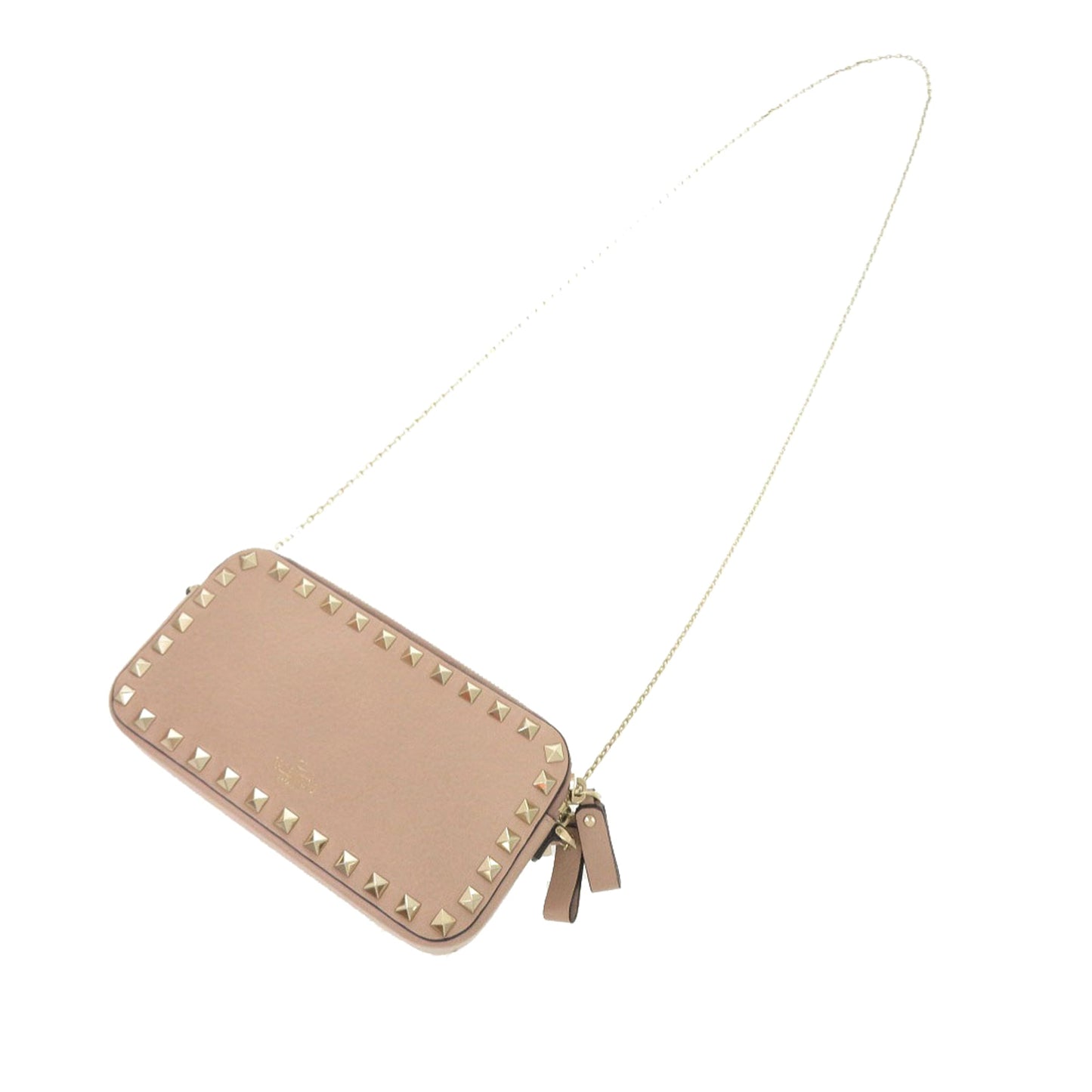 Valentino Pebbled Calfskin Rockstud Double Zip Chain Pouch