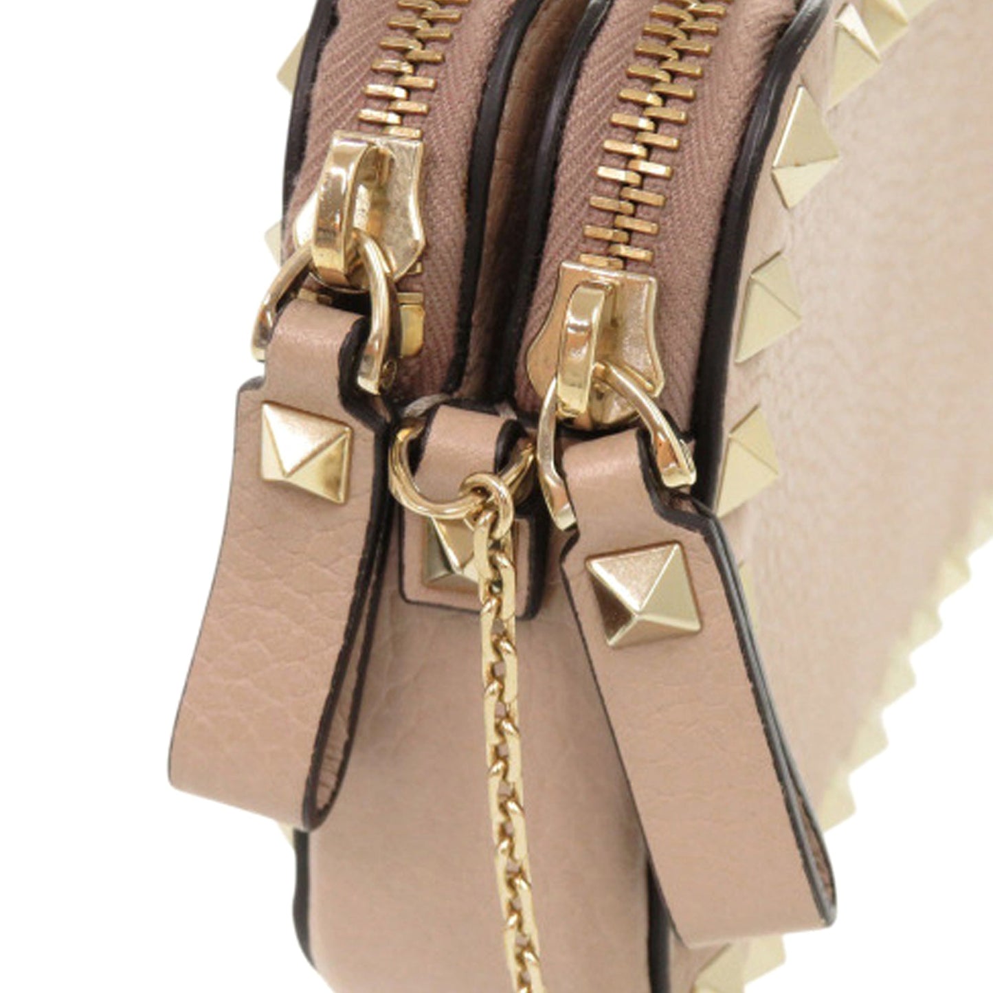 Valentino Pebbled Calfskin Rockstud Double Zip Chain Pouch