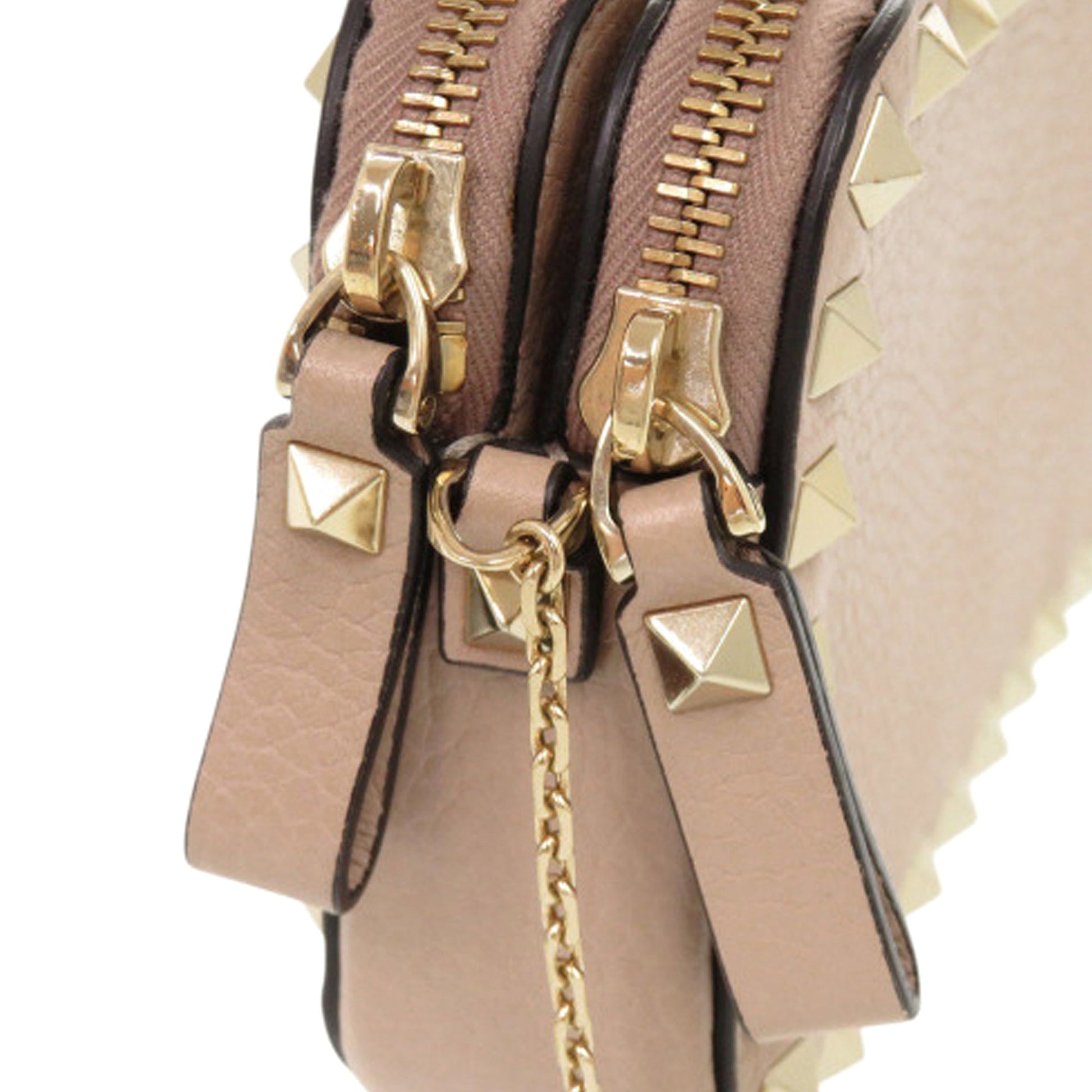 Valentino Pebbled Calfskin Rockstud Double Zip Chain Pouch