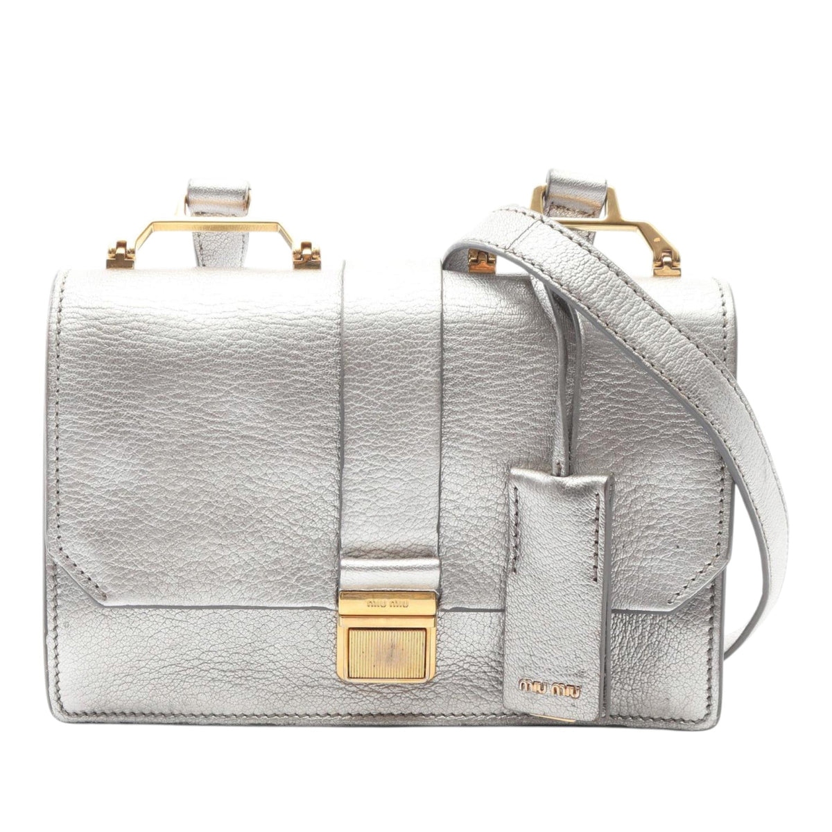 Miu Miu Metallic Goatskin Madras Crossbody — Silver