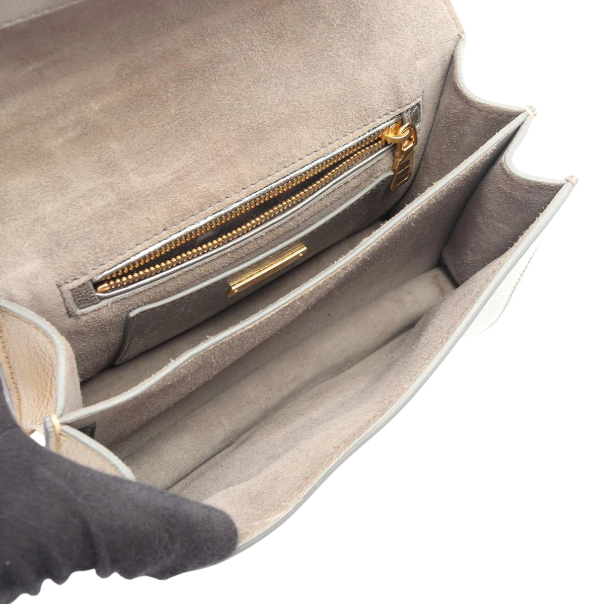 Miu Miu Metallic Goatskin Madras Crossbody — Silver
